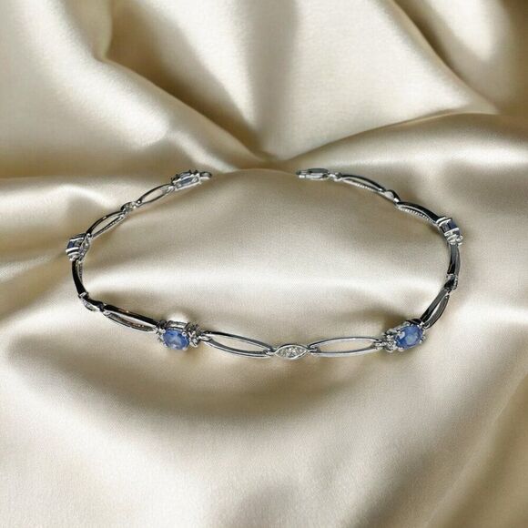 VINTAGE -10k Gold- Tanzanite & Diamond Bracelet - 7" -1CTTW- Tennis Style -3.5g - Picture 10 of 16